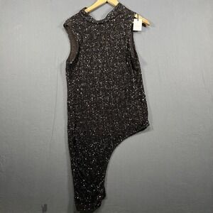 NWT ZARA WOMAN ASYMMETRIC SEQUIN DRESS BLACK SIZE S